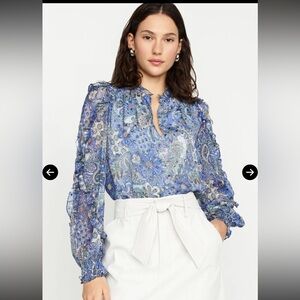 Marie Oliver Hadley blouse blue paisley floral flowy top silk viscose size m